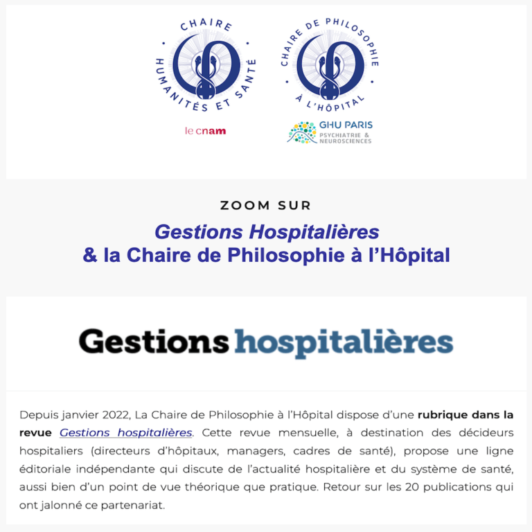 Zoom sur Gestions Hospitalières & la Chaire de Philosophie à l’Hôpital