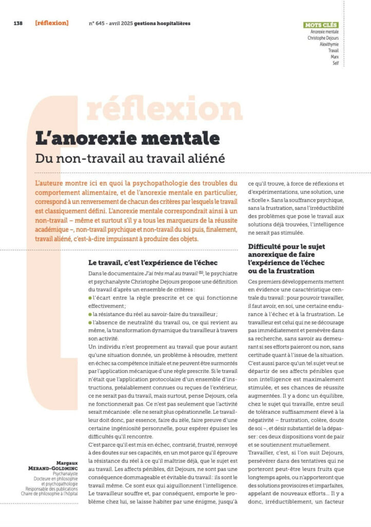 Article "L'anorexie mentale"