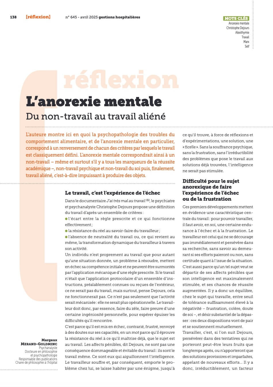 Article "L'anorexie mentale"